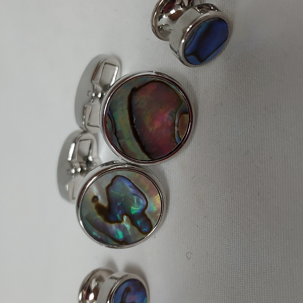 Silver and Abalone Cufflinks Set - image 2